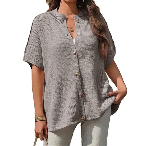 Women Oversized Cardigan Sweaters Short Sleeve Button Down Casual Lightweight Loose Knit Cardigans
