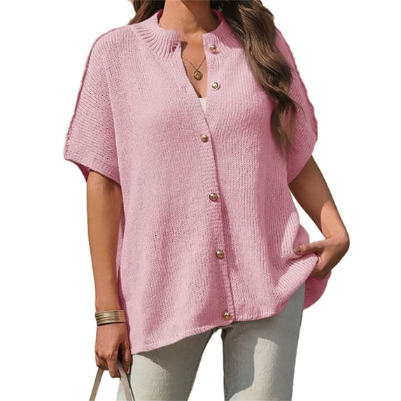 Women Oversized Cardigan Sweaters Short Sleeve Button Down Casual Lightweight Loose Knit Cardigans