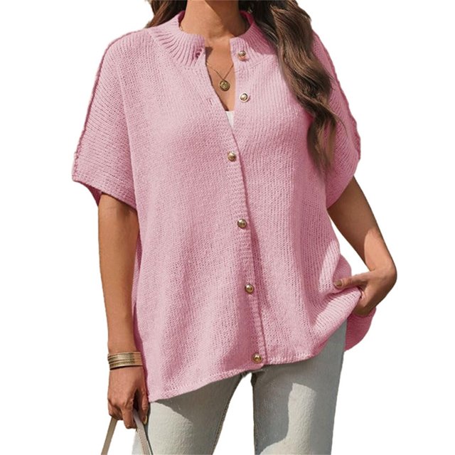 Women Oversized Cardigan Sweaters Short Sleeve Button Down Casual Lightweight Loose Knit Cardigans