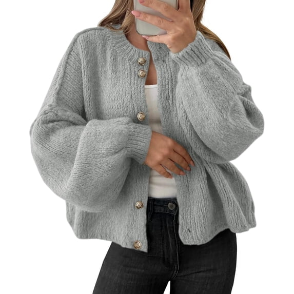 Womens Oversized Cardigans Button Up Long Lantern Sleeve Chunky Knit Casual Soft Fall Sweater Coats