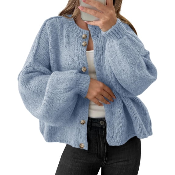 Womens Oversized Cardigans Button Up Long Lantern Sleeve Chunky Knit Casual Soft Fall Sweater Coats