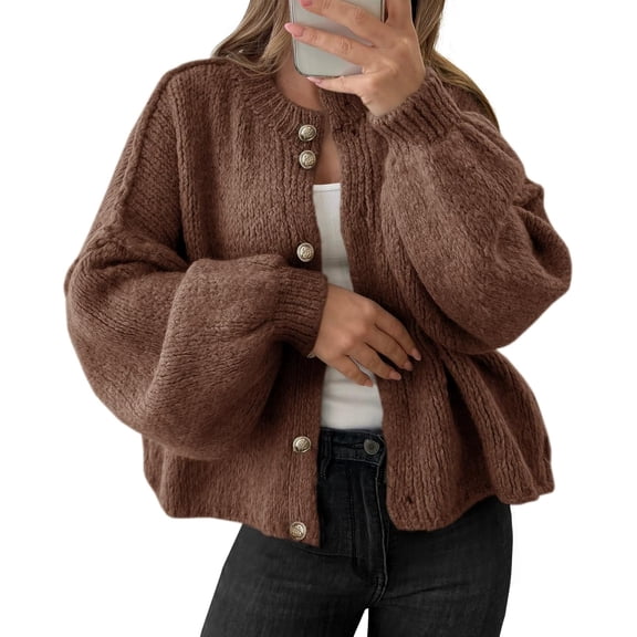 Womens Oversized Cardigans Button Up Long Lantern Sleeve Chunky Knit Casual Soft Fall Sweater Coats