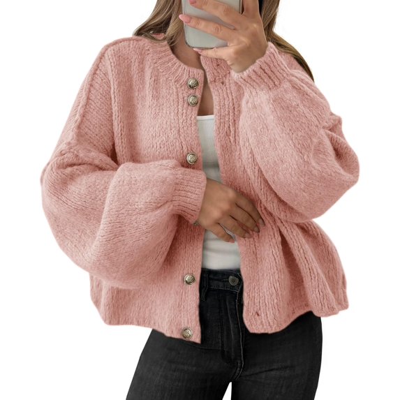 Womens Oversized Cardigans Button Up Long Lantern Sleeve Chunky Knit Casual Soft Fall Sweater Coats