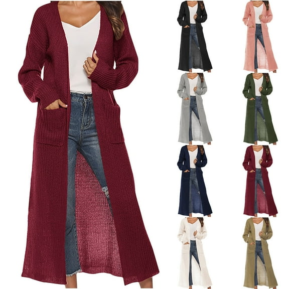 Womens Oversized Cardigans Ndbuld Women's Winter Casual Striped Long-Sleeved Cardigan Knitted Side Pocket Long-Sleeved Top Red M