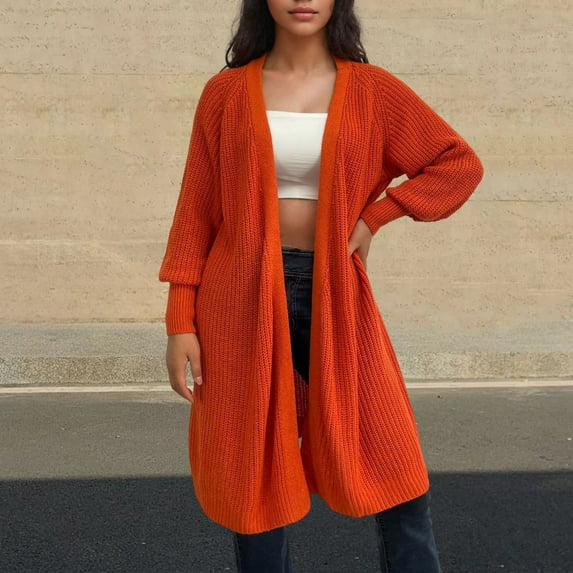 Womens Oversized Cardigans Soft Knit Cardigan Sweater with Pockets Ndbuld Fashion Women's Casual Comfortable Long Sleeve Cardigan Solid Blouse Top Sweater Sales Today Clearance Orange XL