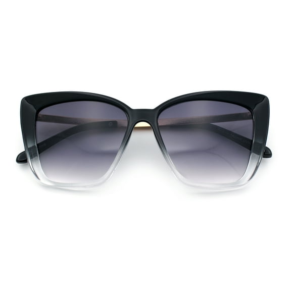 Womens Oversized Cat Eye Chic Metal Arm Plastic Sunglasses Black Clear - Smoke