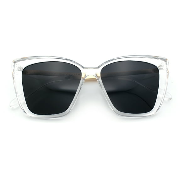 Womens Oversized Cat Eye Chic Metal Arm Plastic Sunglasses Clear - Black