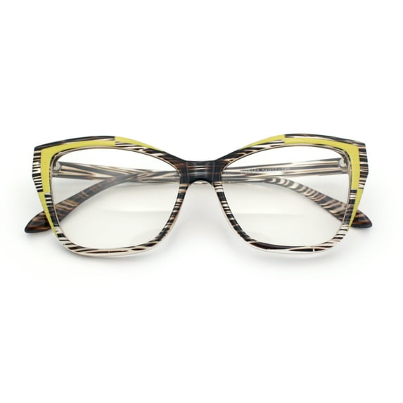 Womens Oversized Cat Eye Geometric lightening Bolt Print Sunglasses Brown Stripe Yellow