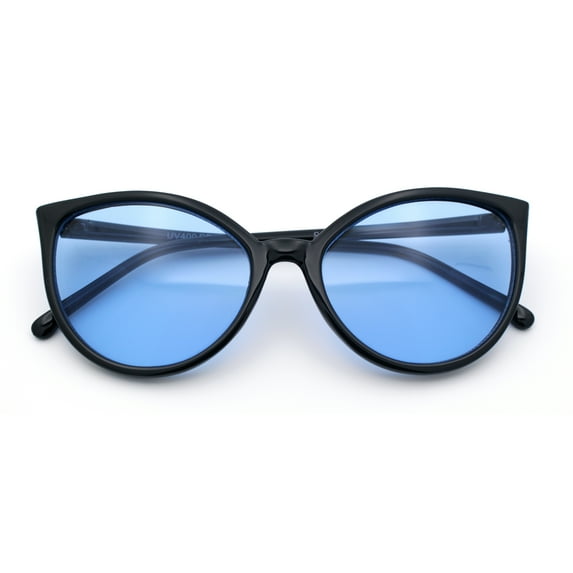 Womens Oversized Cat Eye Goth Pop Color Lens Plastic Sunglasses Blue