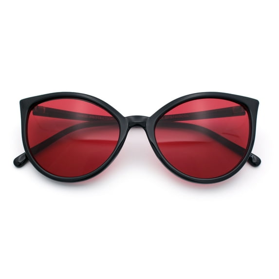 Womens Oversized Cat Eye Goth Pop Color Lens Plastic Sunglasses Red
