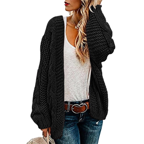 Womens Oversized Chunky Cable Knit Cardigan Sweaters Open Front Long Sleeve Slouchy Fall Outwear Coats L