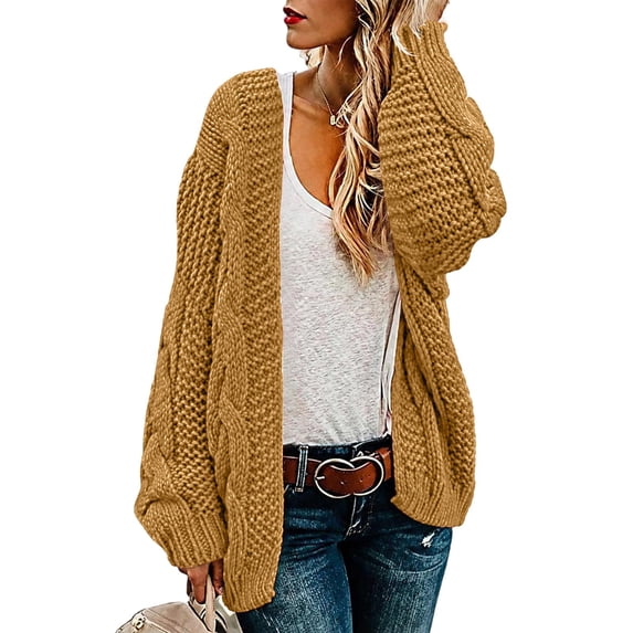 Womens Oversized Chunky Cable Knit Cardigan Sweaters Open Front Long Sleeve Slouchy Fall Outwear Coats M