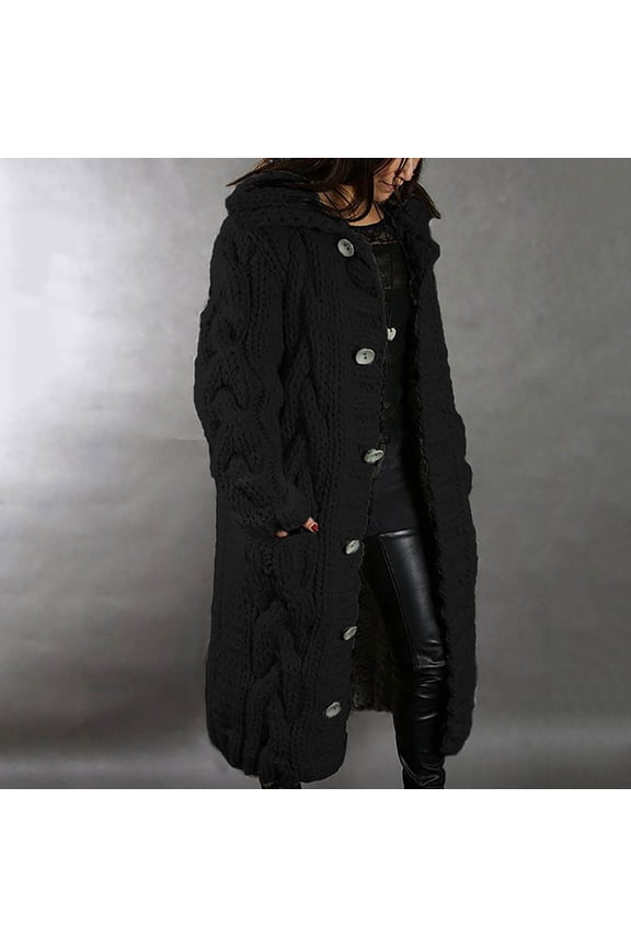 Womens Oversized Chunky Long Hooded Cardigan Sweaters Plus Size Open Front Cable Knit Long Sleeve Cardigans Outcoats