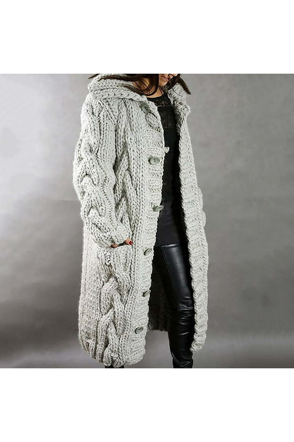Womens Oversized Chunky Long Hooded Cardigan Sweaters Plus Size Open Front Cable Knit Long Sleeve Cardigans Outcoats