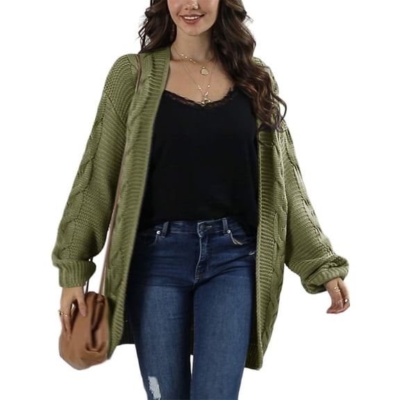 Womens Oversized Chunky Open Front Cardigan Sweaters Cable Knit Long Sleeve Cardigans Outwear Coats