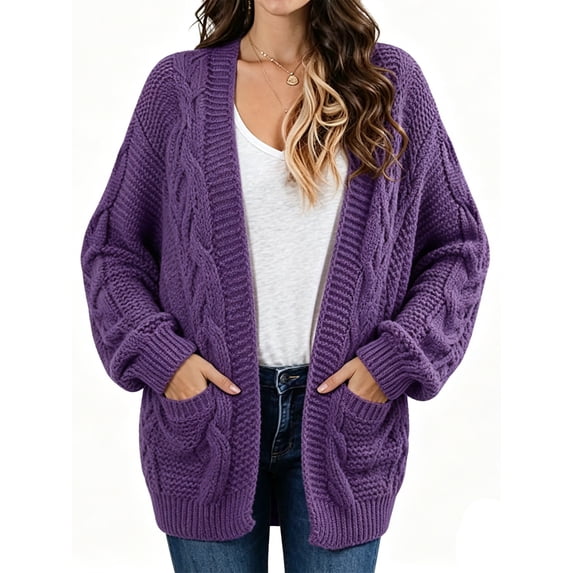 Women Oversized Chunky Open Front Cardigan Sweaters Cable Knit Long Sleeve Cardigans Outwear Coats