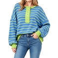 thumbnail image 1 of Womens Oversized Color Block Striped Sweatshirts Henley Shirts Casual Pullover Waffle Knit Tops, 1 of 5