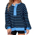 thumbnail image 1 of Womens Oversized Color Block Striped Sweatshirts Henley Shirts Casual Pullover Waffle Knit Tops, 1 of 7