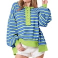 thumbnail image 1 of Womens Oversized Color Block Striped Sweatshirts Henley Shirts Casual Pullover Waffle Knit Tops, 1 of 7
