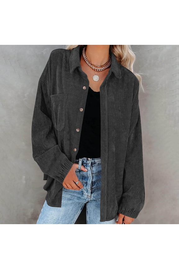 Womens Oversized Corduroy Shirts Jackets Dressy Casual Long Sleeve Button Down Blouses Lightweight Spring Fall Shackets Loose Shirts Top