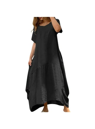 Pejock Maxi Dress for Women, 2023 Summer Cotton Linen Boho Casual Long  Dress Fashion Striped Short Sleeve Dress for Holiday Black at   Women's Clothing store