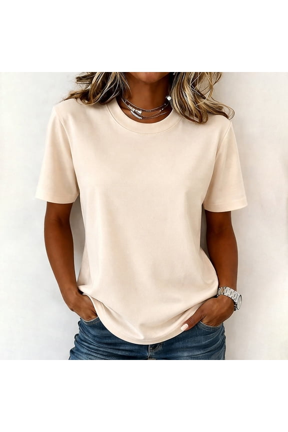 Womens Oversized Cotton T Shirts Crewneck Short Sleeve Tops Heavyweight Casual Loose Fit Drop Shoulder Fashion Tees Beige L