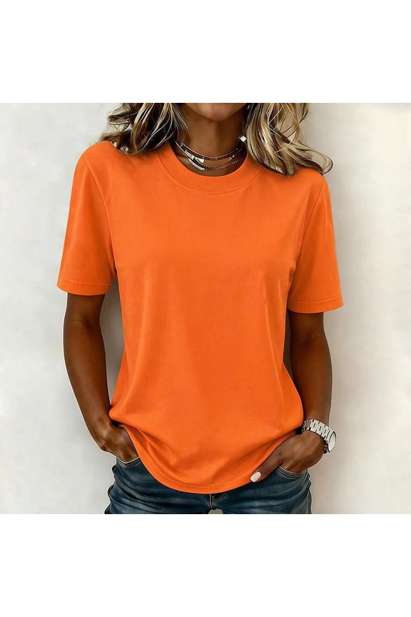 Womens Oversized Cotton T Shirts Crewneck Short Sleeve Tops Heavyweight Casual Loose Fit Drop Shoulder Fashion Tees Saffron S