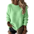 thumbnail image 1 of Womens Oversized Crew Neck Pullover Sweater Plus Size Fashion Long Sleeve Loose Solid Color Blouse Jumper Soft Cozy Trendy Outerwear Light Green L, 1 of 3