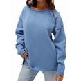 thumbnail image 1 of Womens Oversized Crew Neck Sweaters Long Sleeve Slouchy Knit Fall Casual Loose Side Split Pullover Tops Blue M, 1 of 6