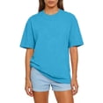 thumbnail image 1 of Womens Oversized Crew Neck T-Shirts Short Sleeve,Drop Shoulder Loose Fit Summer Basic Tee for Lounge Blue XL, 1 of 4