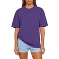 thumbnail image 1 of Womens Oversized Crew Neck T-Shirts Short Sleeve,Drop Shoulder Loose Fit Summer Basic Tee for Lounge Dark Purple 2XL, 1 of 4