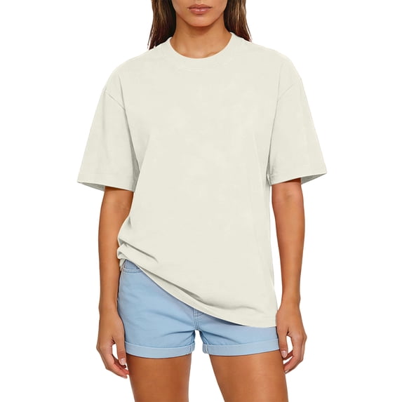 Womens Oversized Crew Neck T-Shirts Short Sleeve,Drop Shoulder Loose Fit Summer Basic Tee for Lounge White XL