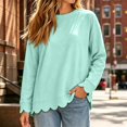 thumbnail image 1 of Womens Oversized Crewneck Sweatshirts,Scalloped Casual Pullover,Long Sleeve, Comfort Soft Cute Sweater,Relaxed Loose Fit,Lightweight Loungewear,Athletic Daily 2026 Trendy Fall Outfits Light Green, 1 of 9