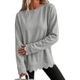thumbnail image 1 of Womens Oversized Crewneck Sweatshirts Scalloped Casual Pullover Tops, 1 of 8