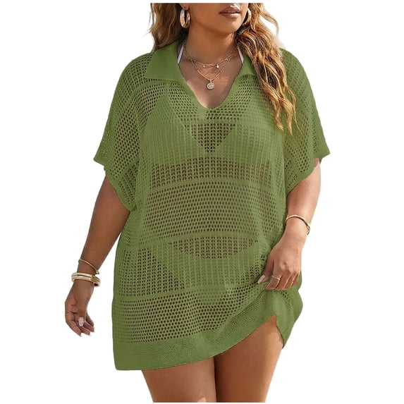 Womens Oversized Crochet Beach Dresses Summer 2026 Scoop Neck Cap Sleeve Bathing Suit Cover Up Mini Dress