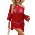 thumbnail image 1 of Womens Oversized Crochet Hollow Out Summer Boat Neck Beach Bathing Suit Cover Up Mini Dress  Size, 1 of 9