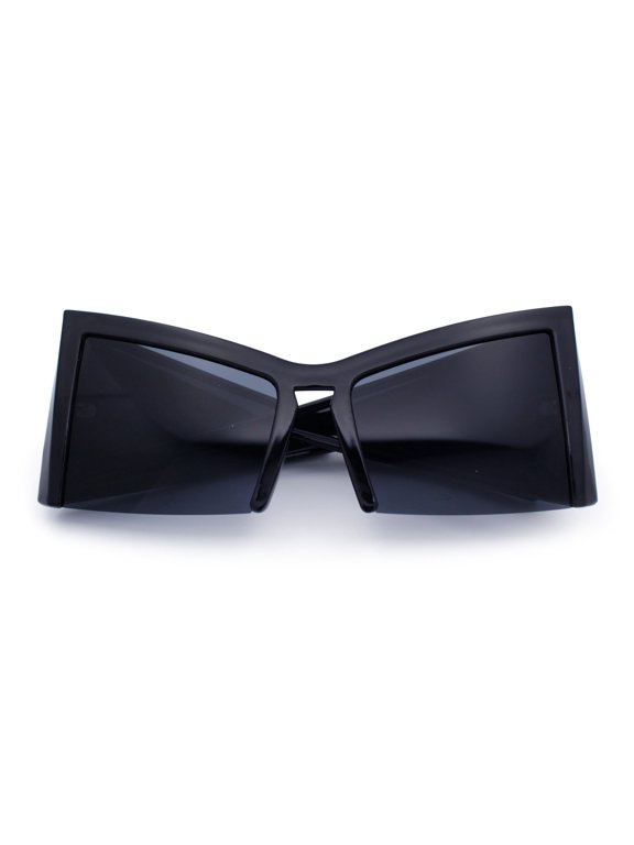 Womens Oversized Crop Bottom Square Thick Temple Cat Eye Plastic Sunglasses All Black