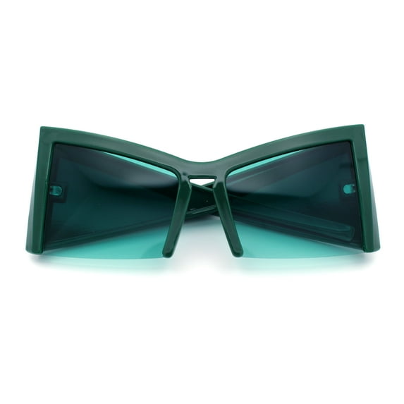 Womens Oversized Crop Bottom Square Thick Temple Cat Eye Plastic Sunglasses All Green