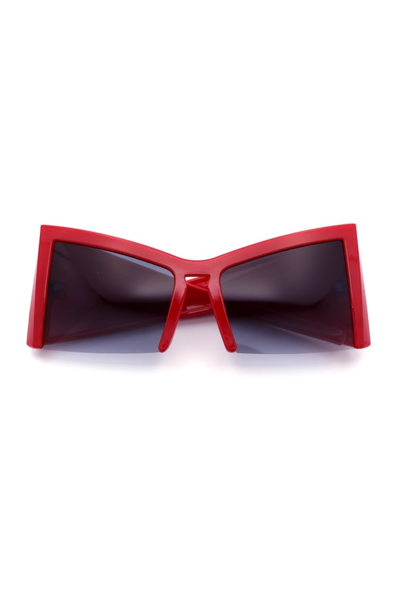 Womens Oversized Crop Bottom Square Thick Temple Cat Eye Plastic Sunglasses Red - Smoke