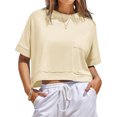 thumbnail image 1 of Womens Oversized Crop Tops Workout Short Sleeve T Shirts Summer Casual Loose Fit Basic Tee Shirts with Pockets, 1 of 5
