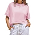 thumbnail image 1 of Womens Oversized Crop Tops Workout Short Sleeve T Shirts Summer Casual Loose Fit Basic Tee Shirts with Pockets, 1 of 5