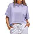 thumbnail image 1 of Womens Oversized Crop Tops Workout Short Sleeve T Shirts Summer Casual Loose Fit Basic Tee Shirts with Pockets, 1 of 5