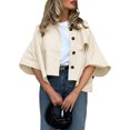 thumbnail image 1 of Womens Oversized Cropped Trench Coats Single Breasted 3/4 Sleeve Casual Button up Jackets, 1 of 8