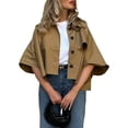 thumbnail image 1 of Womens Oversized Cropped Trench Coats Single Breasted 3/4 Sleeve Casual Button up Jackets, 1 of 8