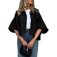 thumbnail image 1 of Womens Oversized Cropped Trench Coats Single Breasted 3/4 Sleeve Casual Button up Jackets, 1 of 8