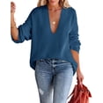 thumbnail image 1 of Womens Oversized Deep V Neck Sweaters Fall Winter Long Sleeve Knit Pullover Jumper, 1 of 6