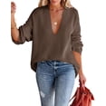 thumbnail image 1 of Womens Oversized Deep V Neck Sweaters Fall Winter Long Sleeve Knit Pullover Jumper, 1 of 6