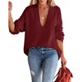 thumbnail image 1 of Womens Oversized Deep V Neck Sweaters Fall Winter Long Sleeve Knit Pullover Jumper, 1 of 6