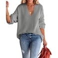 thumbnail image 1 of Womens Oversized Deep V Neck Sweaters Fall Winter Long Sleeve Knit Pullover Jumper, 1 of 6