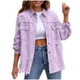 thumbnail image 1 of Womens Oversized Denim Jacket Retro Button Up Frayed Hem Jean Shacket Vintage Long Sleeve Loose Outerwear with Pockets, 1 of 6